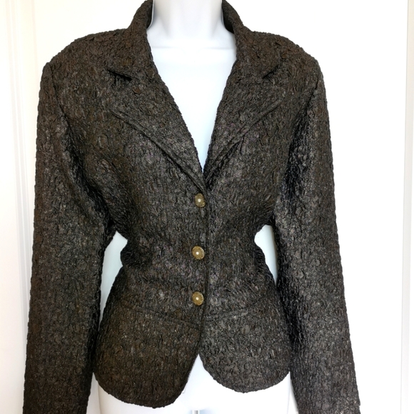 Plus Size Softworks Black with Hint of Gold Blazer Jacket stretchy size 16 - Picture 1 of 9